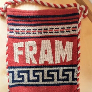 SELTEN ! Vintage FRANZÖSISCHE kultige FRAM Tote Bag Travel 1970er Ära Rot Weiß und Blau, Sammler, Vintage Foto-Shooting, Film prop
