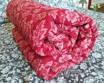 Antique French Boutis Quilt: Hand-Stitched Floral & Japanese Design