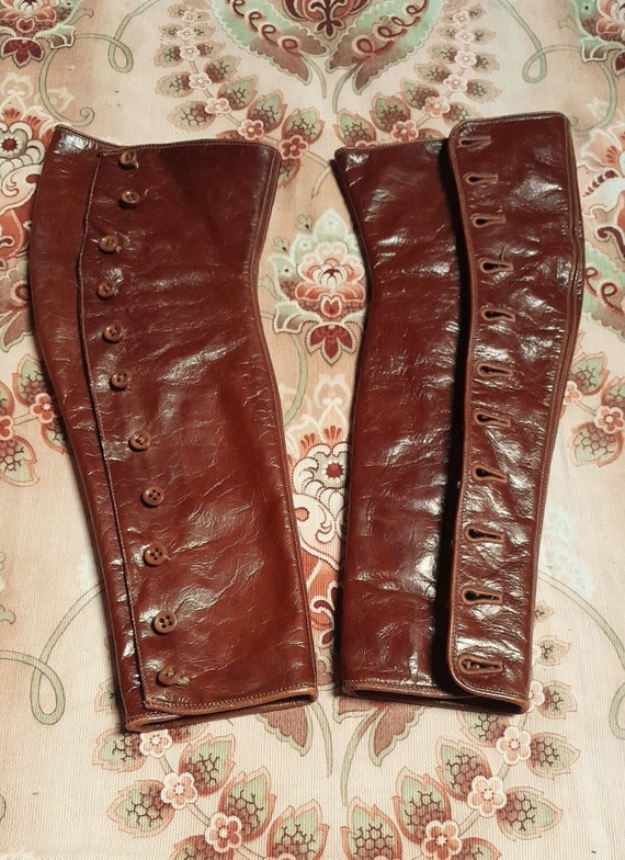 Pair of antique FRENCH Children's Leather spats or