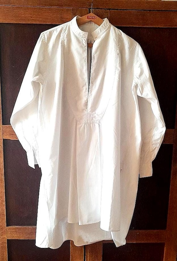 Antique French Edwardian Cotton Dress Shirt: Steampunk Cufflink Cuffs
