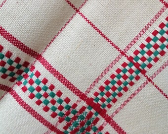 FRENCH Vintage LARGE Teatowels thick Metis Linen Cotton mix traditional - red striped, never used ! Price and shipping given per teatowel.