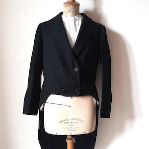 Antique French Tuxedo Tail Coat 1920's Black wool queue de pie, Unisex size S, evening wear, period costume, movie set