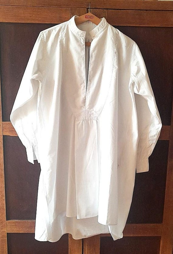 Antique French Edwardian Cotton Dress Shirt: Steampunk Cufflink Cuffs
