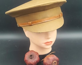 Vintage Military Hat: Khaki Officer Cap, Badge Accessories, Costume