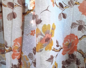 Antique French Floral Curtains: Mid-Century Fringed Window Decor, 92x55"