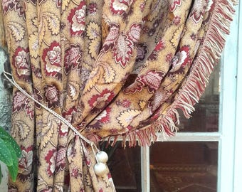 Antique French Chateau Curtains: Art Nouveau Floral Drapes Passementerie fringe trim
