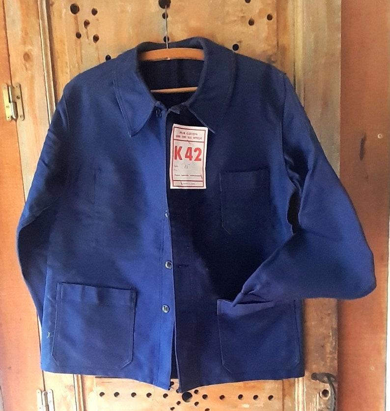 Veste de travail bleu foncé vintage en MOLESCINE, vêtements de travail 100 % coton, cadavres d'animaux, jamais porté, arty, décontracté, bohème, super vêtement unisexe image 2