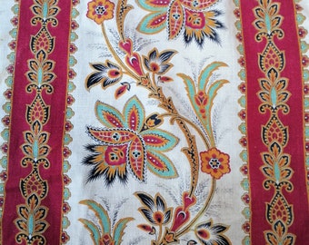 Antique French Indienne Curtain Panel: 1800s Block Print Fabric (118x104)