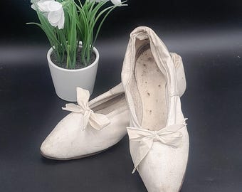Antique French Satin Ball Shoes, Victorian Evening Wear, Size 37