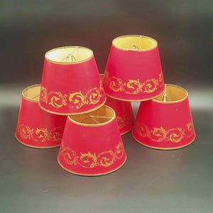 Antique French SIX set clip-on Red Boudoir Lamp shades. Vintage table decor. French retro decor, theatre prop, retro restaurant.