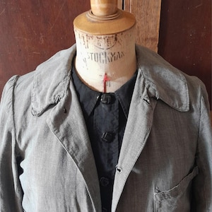 Antique FRENCH 1930&#39;s  workwear Unisex GREY Distressed Chambray pinafore or chore coat, Steampunk, Gothic, Size M