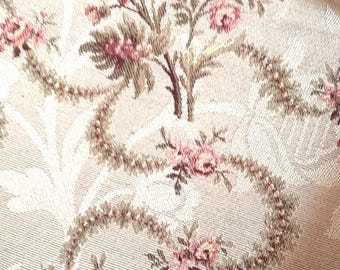 Antique French Brocade Floral Curtains Pair, Chateau Drapes with Brass Rings