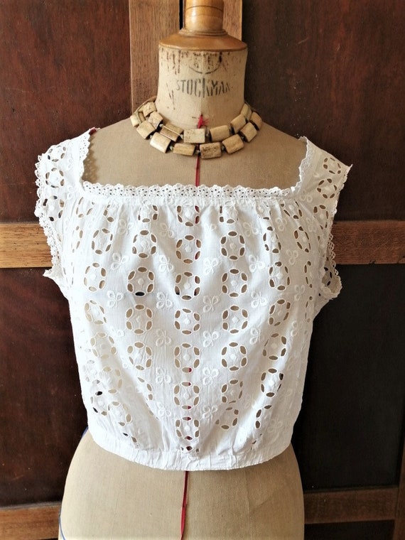 Antique French camisole, cache corset, Broderie An