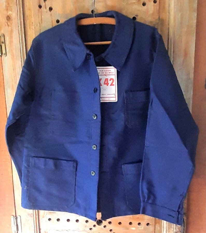 Veste de travail bleu foncé vintage en MOLESCINE, vêtements de travail 100 % coton, cadavres d'animaux, jamais porté, arty, décontracté, bohème, super vêtement unisexe image 9