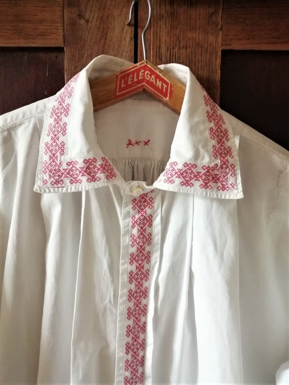 Antique French men's White Edwardian dress shirt,