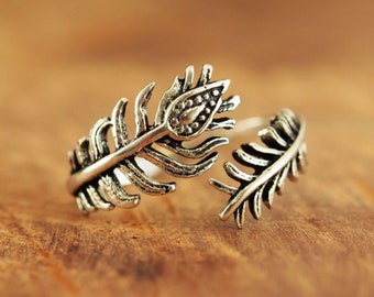 Ring Pfauenfeder,  größenverstellbar,  Boho Hippie Style, Vintage, Handarbeit, schönes Schmuck Geschenk