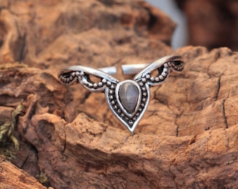Ring mit Labradorit „Fairytale“ größenverstellbar, Boho Hippie Style, Vintage, Handarbeit, schönes Schmuck Geschenk