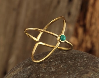 Edelsteinring "Zarter X Ring"  Boho Hippie Style, Vintage, Handarbeit, schönes Schmuck Geschenk