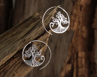 Silver Earrings - Tree of Life Earrings, Boho Hippie Style, Vintage, Handmade, Beautiful Jewelry Gift