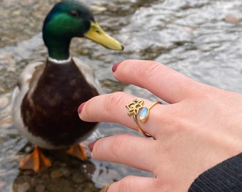 Ring mit Labradorit „Lotus“ größenverstellbar, Boho Hippie Style, Vintage, Handarbeit, schönes Schmuck Geschenk