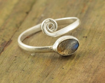 Labradorit Silberne Ring/ Zehenring Heilstein größenverstellbar, Boho Hippie Style, Vintage, Handarbeit, schönes Schmuck Geschenk