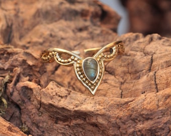 Ring mit Labradorit „Fairytale“ größenverstellbar, Boho Hippie Style, Vintage, Handarbeit, schönes Schmuck Geschenk