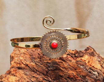 Upper Bangle "Ornament" Coral, Boho Hippie Style, Vintage, Handmade, Beautiful Jewelry Gift