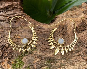 Moonstone Gemstone Earrings, Boho Hippie Style, Vintage, Handmade, Beautiful Jewelry Gift