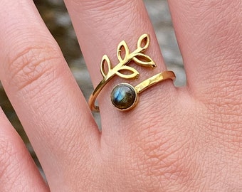 Labradorit Ring „Naturgeist“ größenverstellbar, Boho Hippie Style, Vintage, Handarbeit, schönes Schmuck Geschenk
