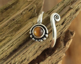 Tigerauge Heilstein Ring/ Zehenring  größenverstellbar, Boho Hippie Style, Vintage, Handarbeit, schönes Schmuck Geschenk