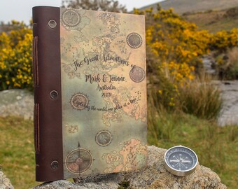 A5 Travel Journal. Personalised Wooden Notebook. Travel Photo Album and Diary