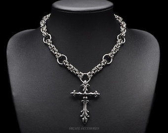 Byzantine Lilium Cross Necklace | Chainmail Necklace | Stainless Steel