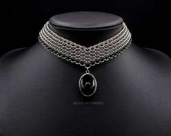 Dragonscale Onyx Choker | Chainmail Choker | Stainless Steel