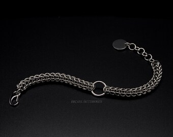 Pulseira Persa Completa com Argolas em Formato de O - Pulseira de Cota de Malha Artesanal em Aço Inoxidável