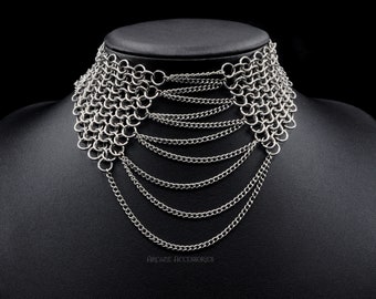 Collier ras-de-cou à lacets 4 en 1 - Collier en cotte de mailles en acier inoxydable fait main