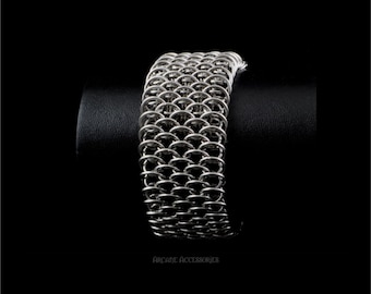 Dragonscale Cuff Bracelet - Handcrafted Stainless Steel Chainmail Bracelet