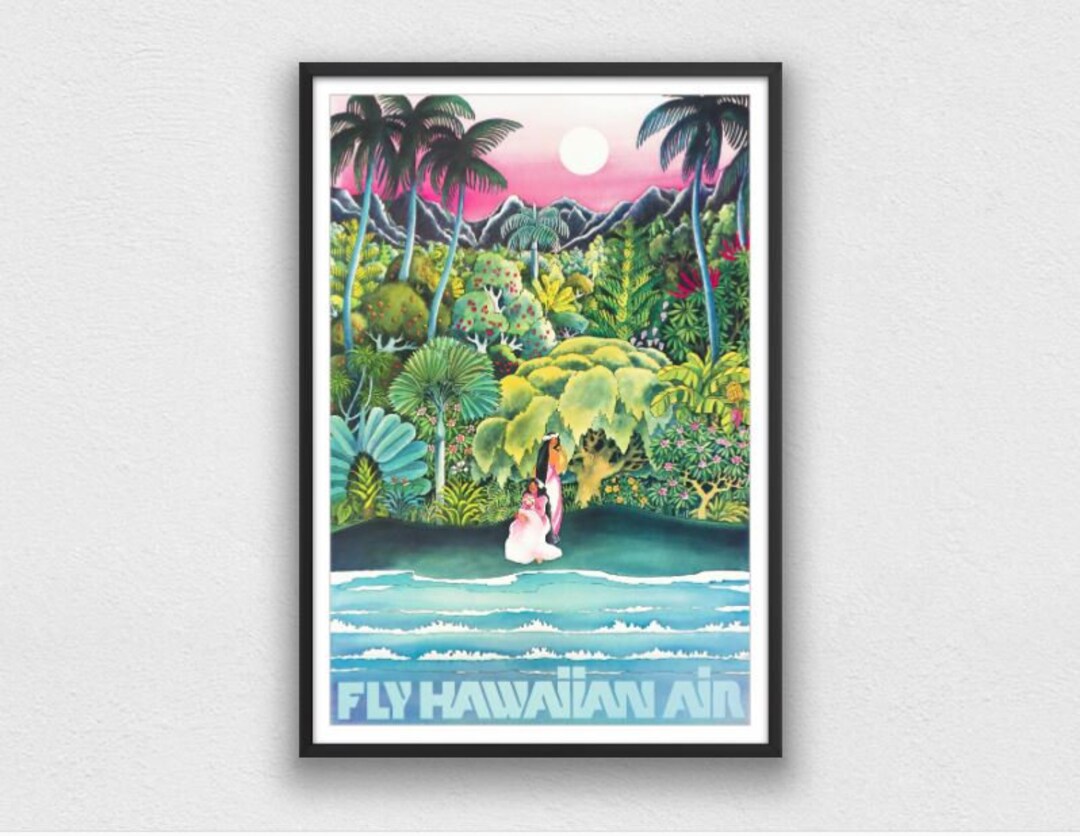 HAWAII TRAVEL POSTER Fly Hawaiian Air Vintage Travel Poster, Surf Art ...