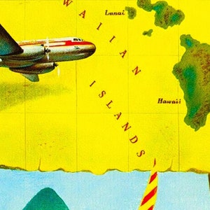 HAWAII TRAVEL POSTER Hawaiian Airlines Vintage Travel Poster, Surf Art ...