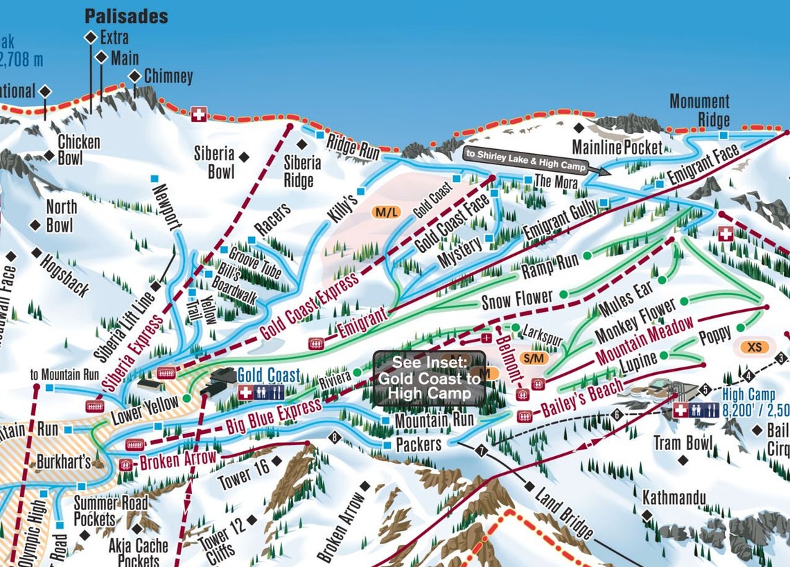 WRAPPED CANVAS 2021 Squaw Valley Ski Trail Map Ski Home  Etsy