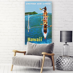 HAWAII TRAVEL POSTER United Airlines Hawaii Vintage Travel Poster, Surf ...