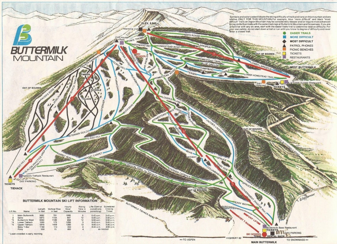 1979 ASPEN BUTTERMILK Ski Trail Map Ski Home Decor Ski Etsy