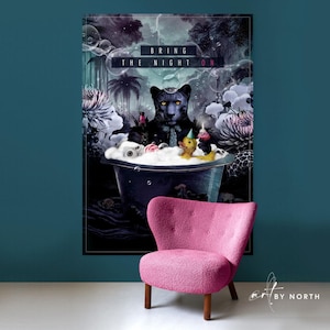 Eclectic Maximalist Panther bathtub Art Print | Trendy Digital Poster | Jungle Wall Art | Animal poster |  Wall decor | Instant download