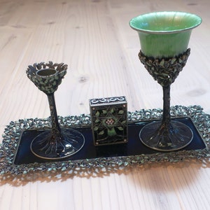 Tree of Life Blue Havdalah Set in Navy Blue and Green