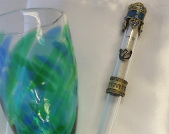 Jewish Wedding Break the Glass Antq Gold and Blue Heart Mezuzah Kit