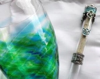 Jewish Wedding Break the Glass Heart Mezuzah Ocean Blue and Green Kit