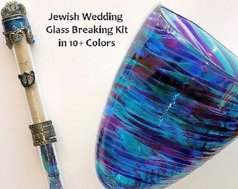 Mezuzá de boda judía con forma de corazón de cristal en peltre y azul