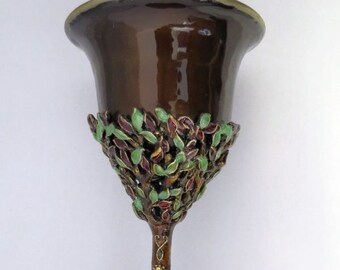 Tree of Life Kiddush Cup in Brown Earth Tones