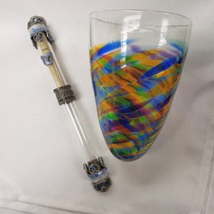 Jewish Wedding Break the Glass Heart Mezuzah Blue and White Pewter Kit