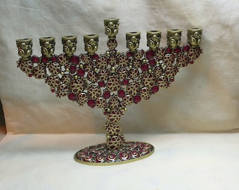 SALE: Pomegranate on Antique Gold Hanukkah Menorah