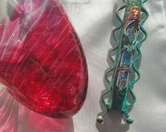 Squiggle Wedding Mezuzah Glass Kit available with any glass color  offer, color shown is Blue Multi w/Copper Mezuzah